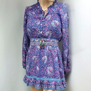 Bell By Alicia Bell Floral Blue and Pink Cotton Silk Blend Dress